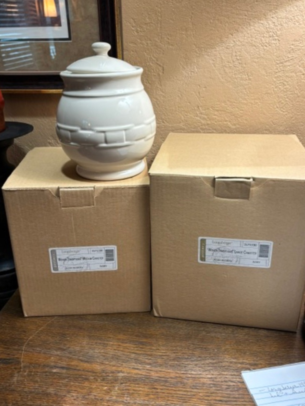 Longaberger 3pc Woven Traditions-Ivory Pottery Canisters-sm/med/lrg